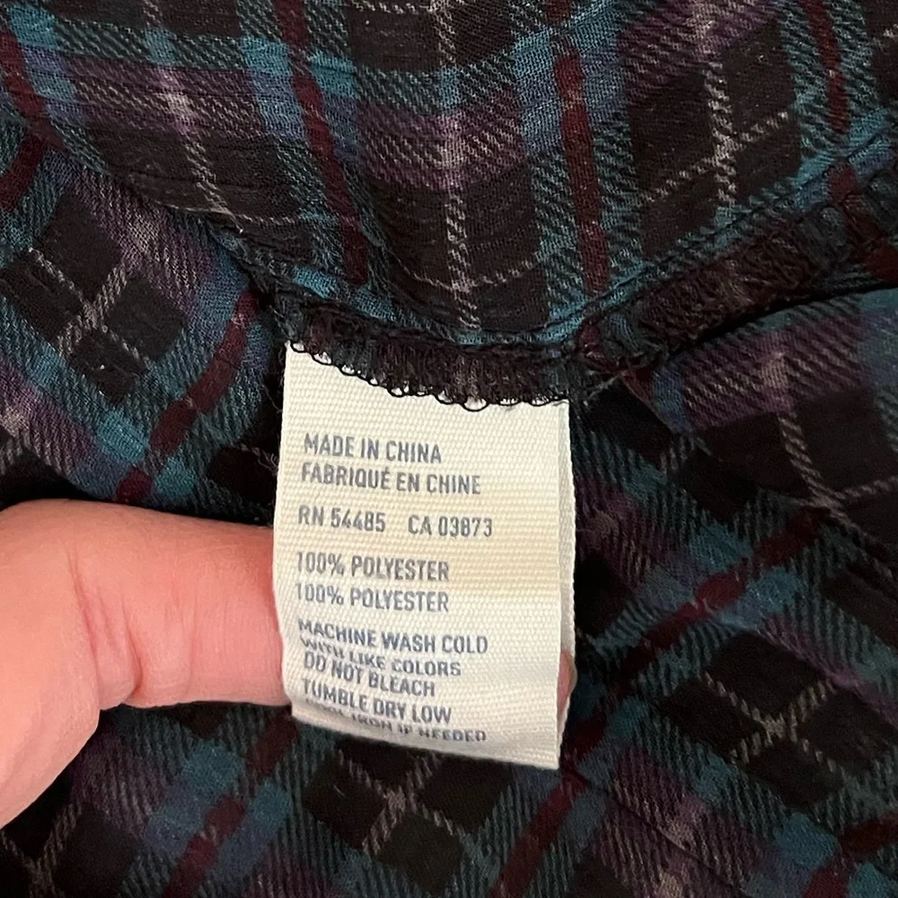 {American Eagle} Plaid Semi-Sheer Button Down Shirt with Ruffle Trim - Medium - Picture 9 of 9